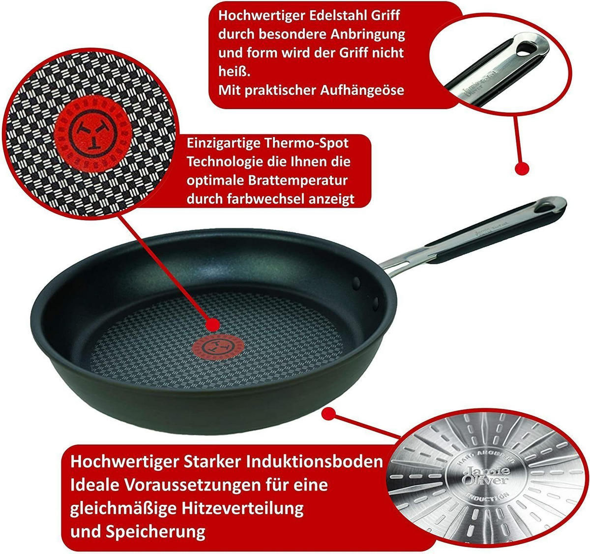 PFANNENSET Bratpfannen E75606 Jamie Oliver 2-Teilig – Ø24 cm & Ø28 cm, Edelstahl, Antihaftbeschichtung, Induktion & alle Herdarten - Schwarz, Metall - Tefal
