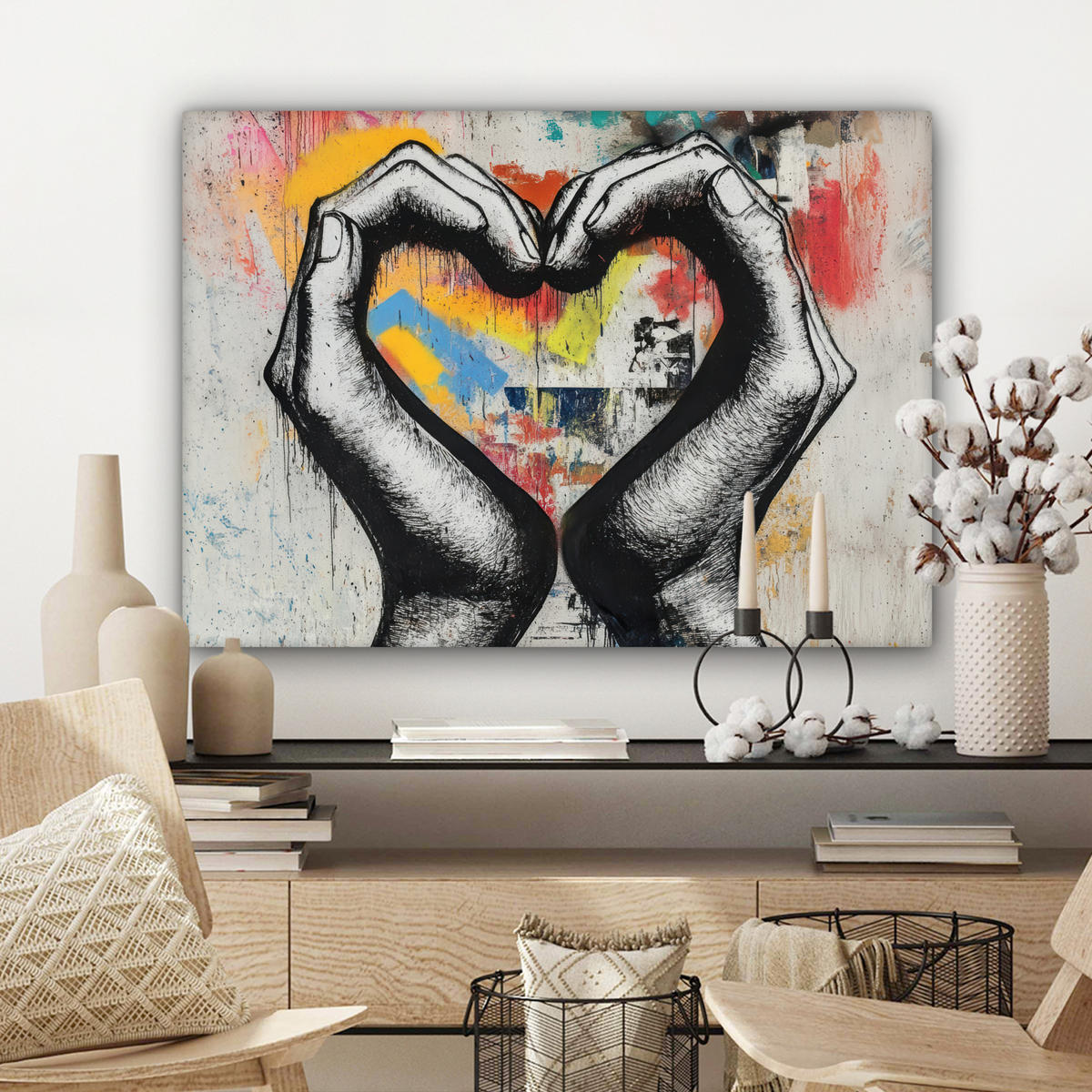 LEINWANDBILD - Hände - Herz - Straßenkunst - Graffiti - 80x60 - Malerei - Multicolor, Textil (80/60cm) - MuchoWow