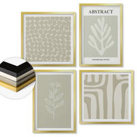 WANDBILDER 4er Set - 50x50 cm & 40x60 cm Goldrahmen - Pflanzen- und geometrische Muster - Goldfarben, Kunststoff (50/50cm) - ArtPrintCave