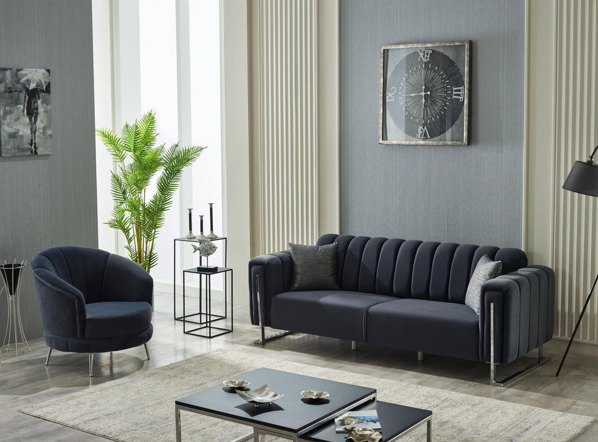 SITZGARNITUR Himalaya Anthrazit Stellvariante:2+1 - Schwarz, Holz/Textil (170/85/90cm) - Villa Möbel