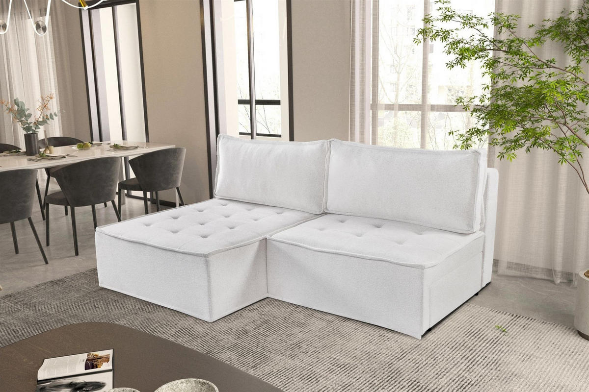 ECKSOFA Schlafsofa Amalia In Raven - Weiß, Holzwerkstoff/Textil (200/140cm) - Fun Möbel