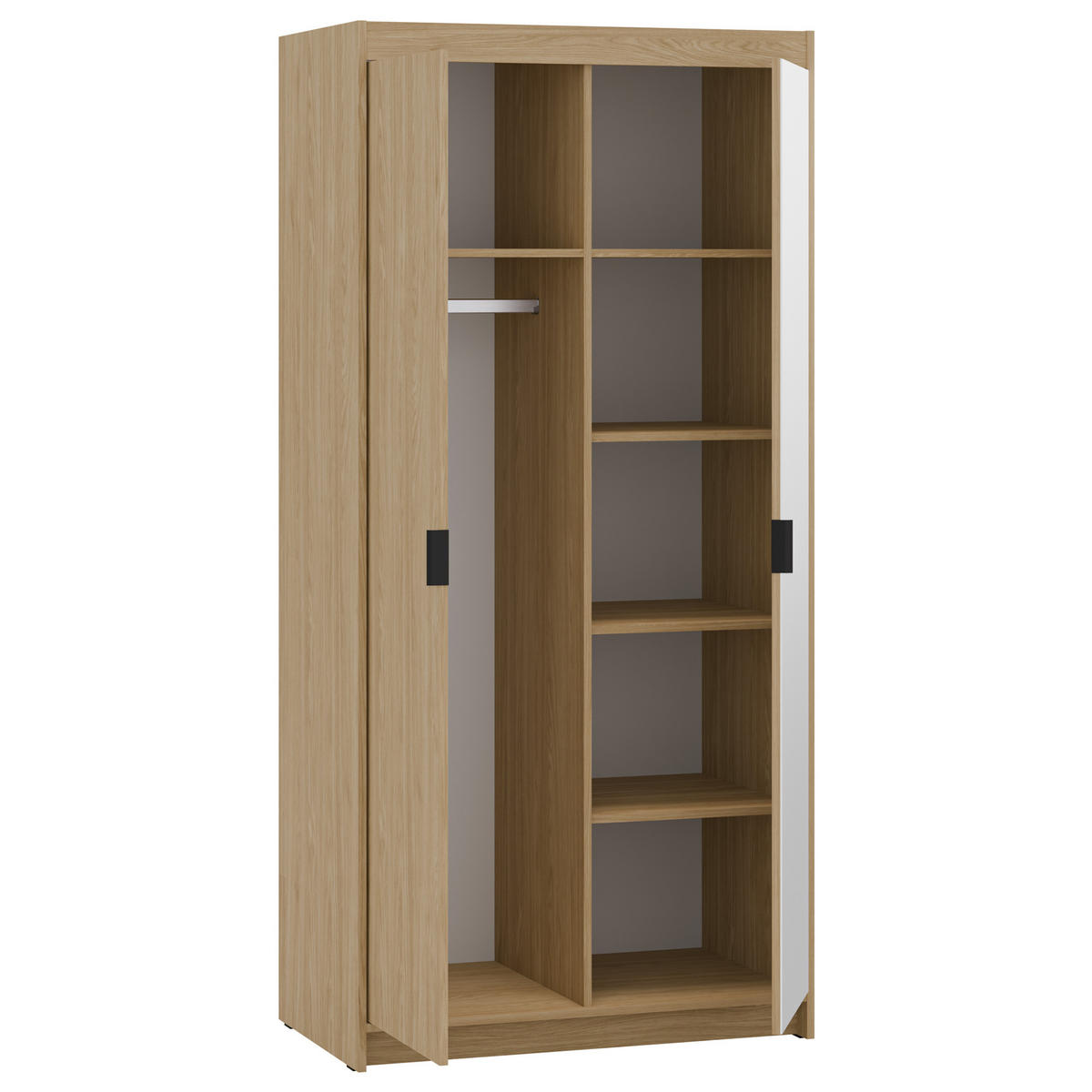 DREHTÜRENSCHRANK Elena mit 2 Türen und Spiegel, 90 cm, Eiche Geölt - Eichefarben, Holzwerkstoff (90/190/53cm) - Beautysofa