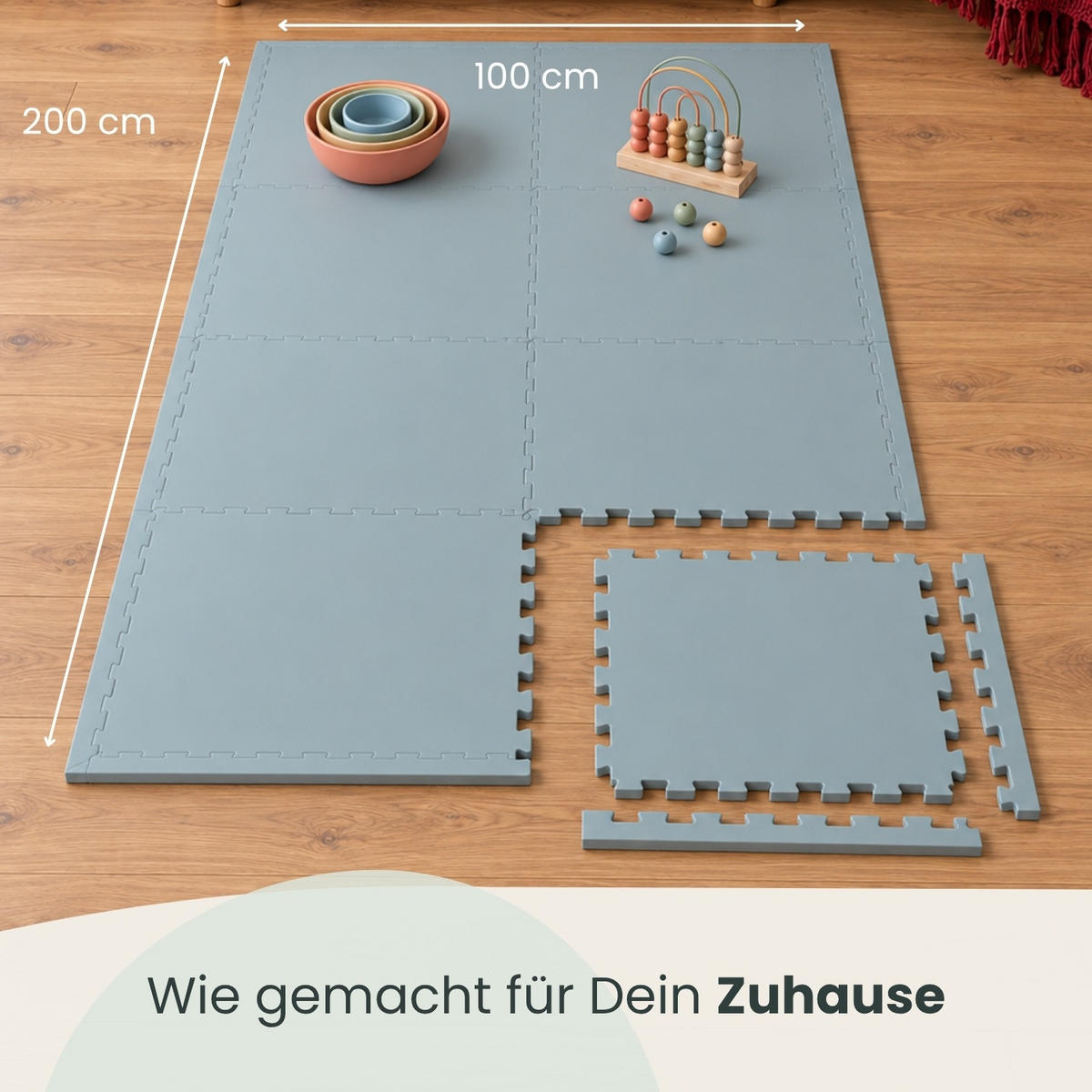 SPIELMATTE mit Rand - 8er Set - 50x50 cm - Graublau - Blau, Kunststoff (50/50cm) - Littletom