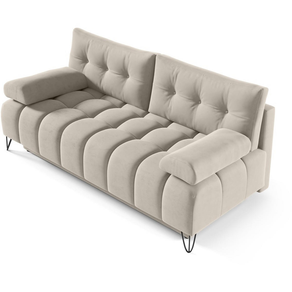SCHLAFSOFA Bergen im Veloursstoff, Beige - Beige/Schwarz, Textil (197/93/100cm) - Beautysofa