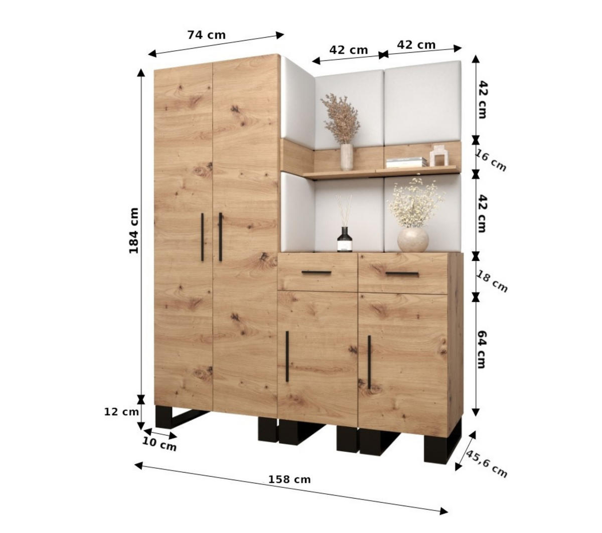 GARDEROBEN-SET 196/158/45,6 - Waldgrün/Schwarz, Holz/Kunststoff (158/196/45.6cm) - Abiks Möbel