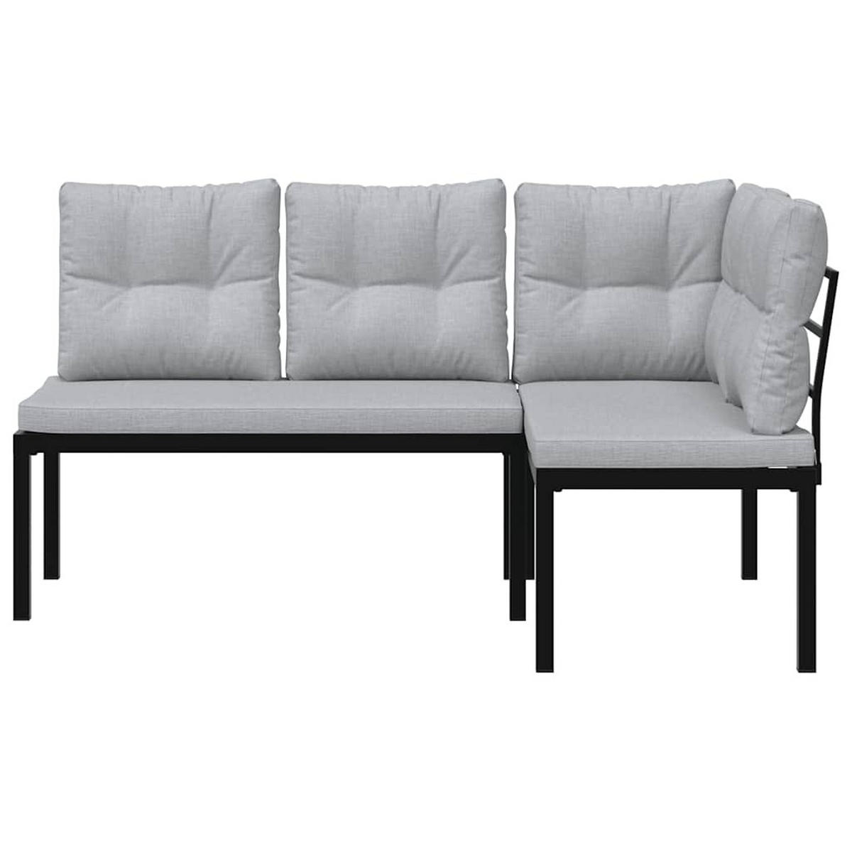 GARTENBÄNKE mit Kissen 2 Stk. Schwarz Pulverbeschichteter Stahl - Schwarz, Metall (118/78/63cm) - furnicato