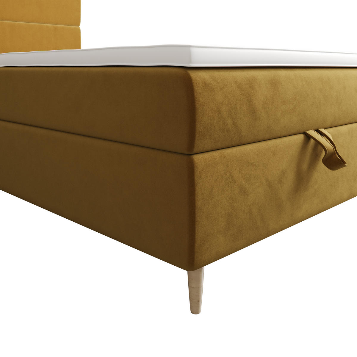 BOXBETT FLO 120x200 Itaka 33, mit Matratze H3, Bonell und Topper, Senfton - Gelb, Holz/Textil (120/200cm) - Bedante