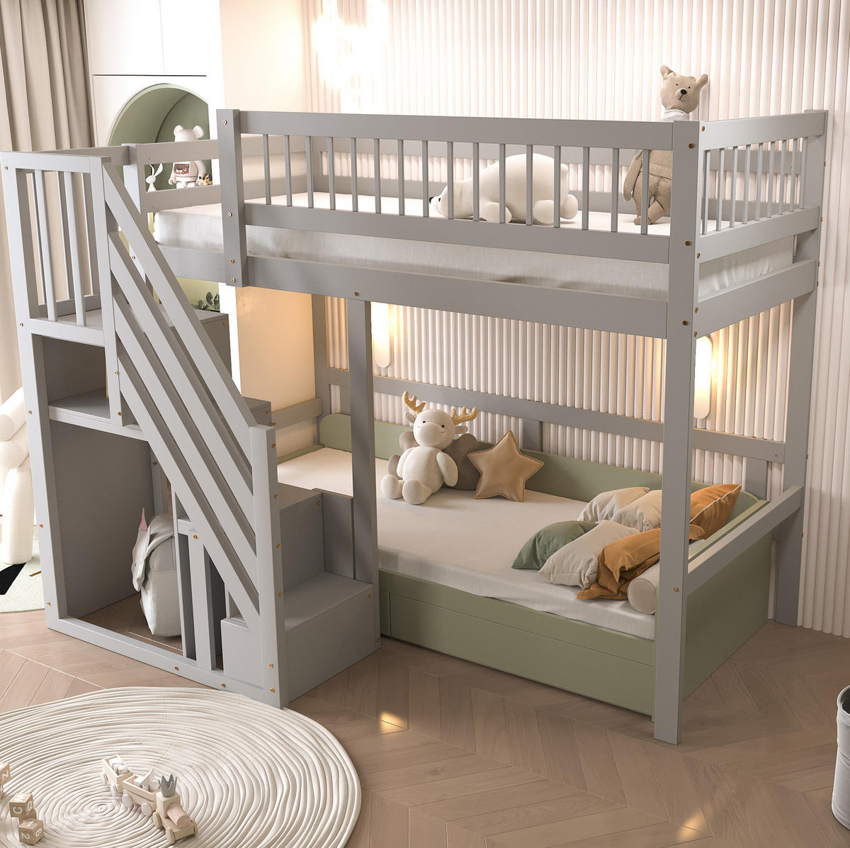 HOCHBETT 90/200 cm mit Stauraumtreppe, grau aus Holz - Grau, Holz (90/200cm) - MIVRAY