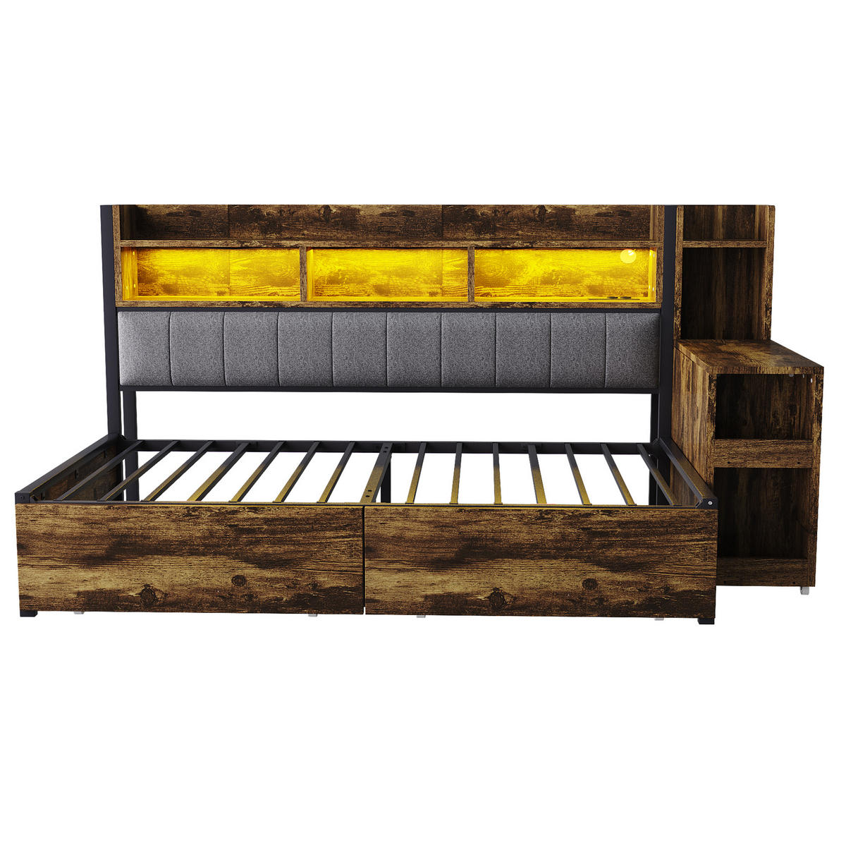 MULTIFUNKTIONSBETT 90/200 cm mit Schreibtisch und Stauraum Holzfarbe aus Metall - Naturfarben, Metall (90/200cm) - OKWISH