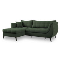 ECKSOFA MOLLIS Grün Geflochtener-Stoff mit Schlaffunktion - Grün, Holz (241/154cm) - MASSENO