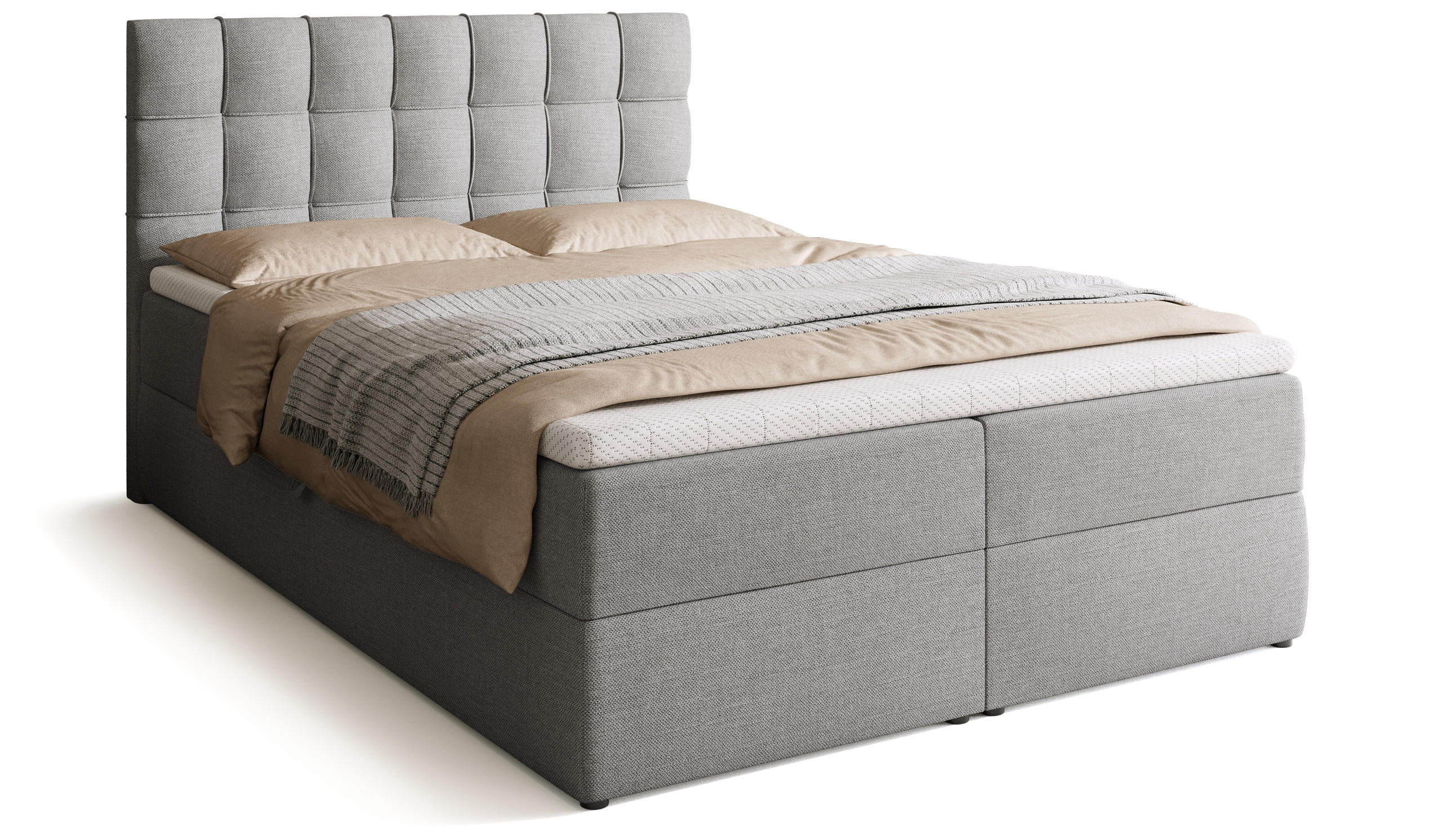 BOXBETT Detroit mit Topper 140/200 Hellgrau - Hellgrau, Holzwerkstoff/Textil (140/200cm) - Bromarkt