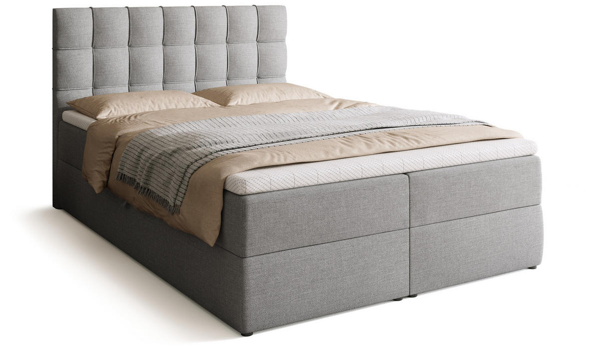 BOXBETT Detroit mit Topper 140/200 Hellgrau - Hellgrau, Holzwerkstoff/Textil (140/200cm) - Bromarkt