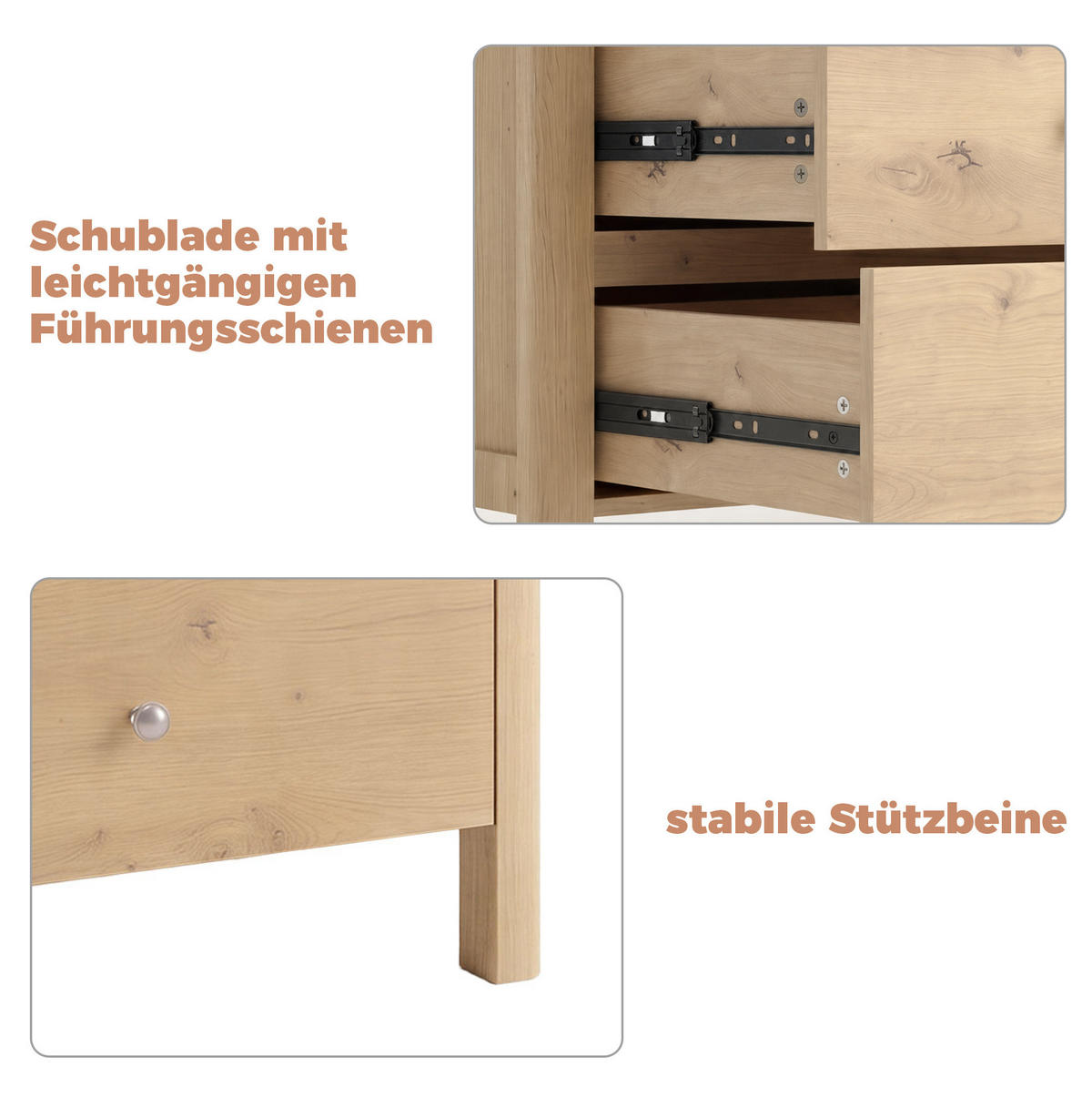 KOMMODE in Eiche 120x40x80 cm mit 6 Schubladen und silberfarbenen Metallgriffen - Eichefarben, Holzwerkstoff (40/80/120cm) - IVMEU