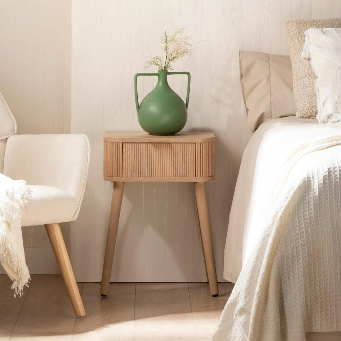 NACHTTISCH MIT 1 SCHUBLADE Mina Natürlich 40 cm x 55 cm - Naturfarben, Holzwerkstoff (40/55/30cm)