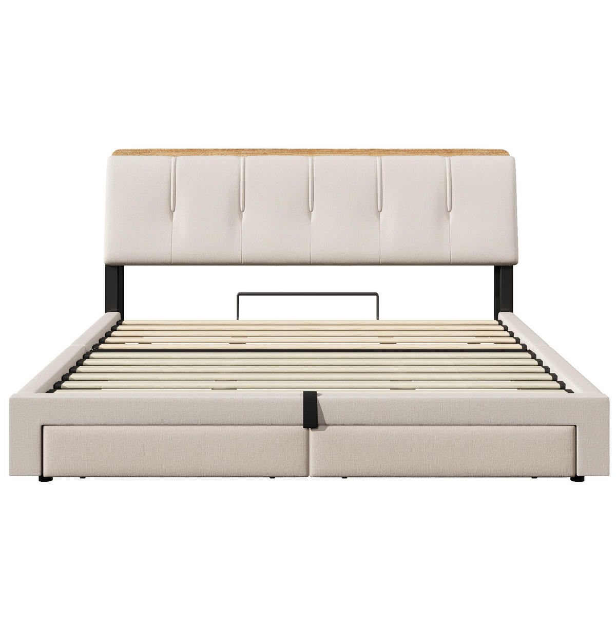 POLSTERBETT 180/200 cm mit USB-, Typ-C-Anschluss, LED und hydraulischem Stauraum, Leinen, Beige - Beige, Textil (180/200cm) - Redom
