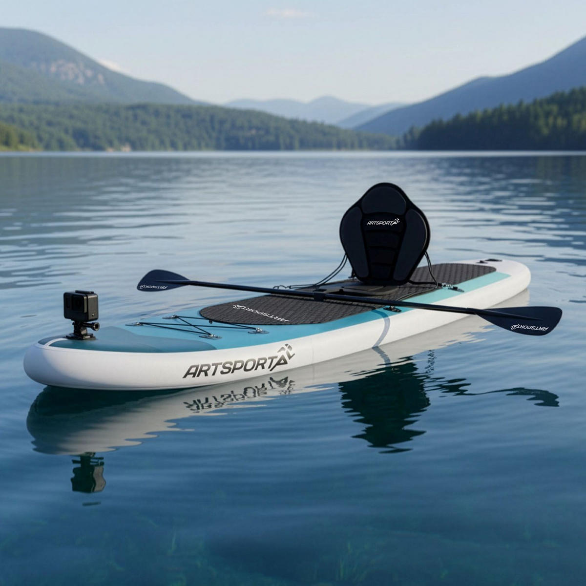 STAND UP Paddle Board Blue Wave aufblasbar mit Kajak-Set - Grün, Kunststoff (320/77/15cm) - Artsport