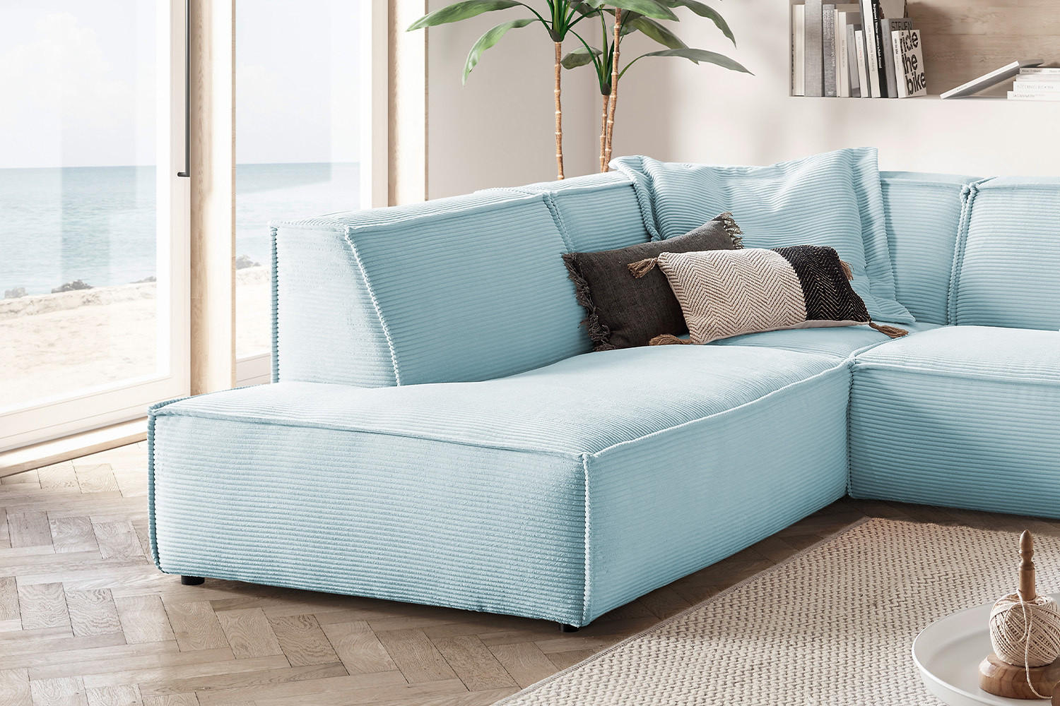 ECKSOFA SAMU Hellblau Cord - Schwarz/Hellblau, Textil (254/224cm) - KAWOLA