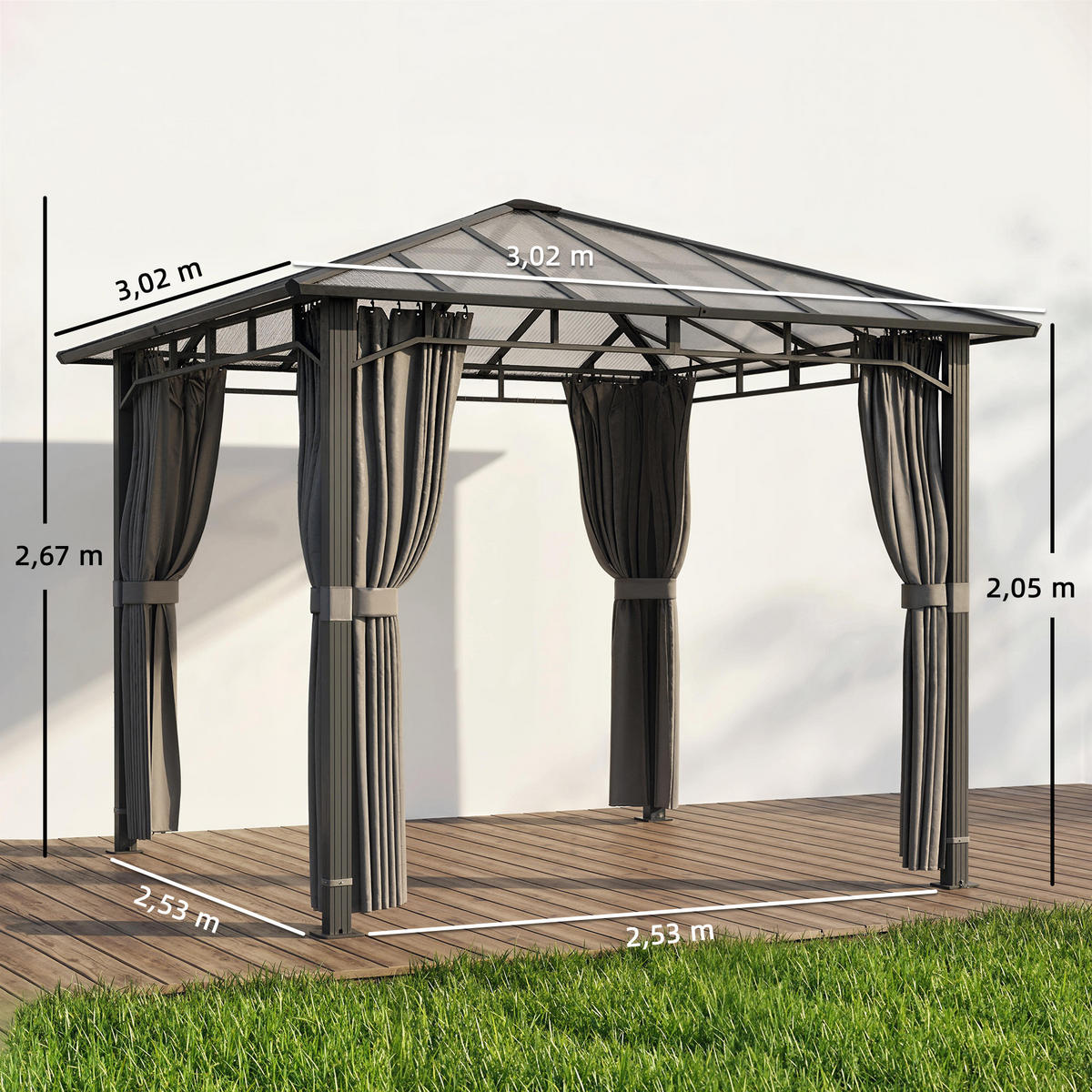 PAVILLON Metall Polycarbonat Dunkelgrau - Dunkelgrau, Textil/Metall (302/267/302cm) - Outsunny