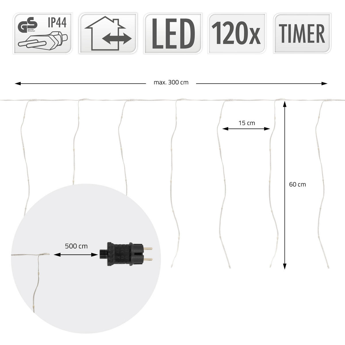 LED LICHTERVORHANG 300 cm Warmweiß - Weiß, Kunststoff (800cm) - ECD-Germany