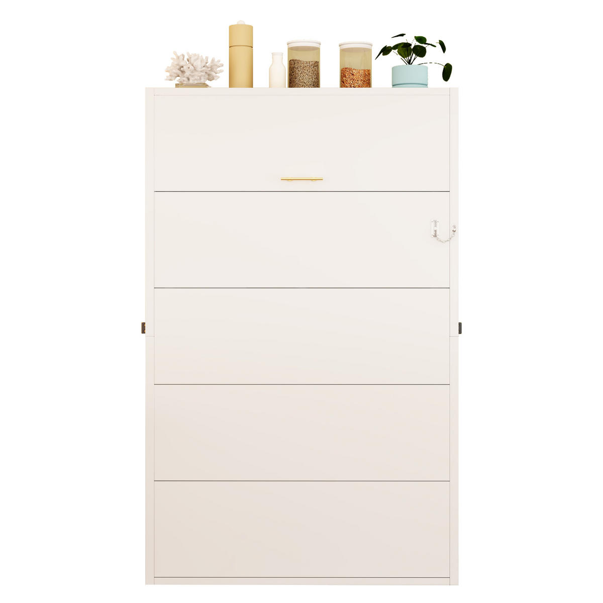 KLAPPBETT 90/200 cm in Weiß mit Wandverriegelung, Metallgestell und Holzplatte - Weiß, Holzwerkstoff/Metall (90/200cm) - WISHDOR