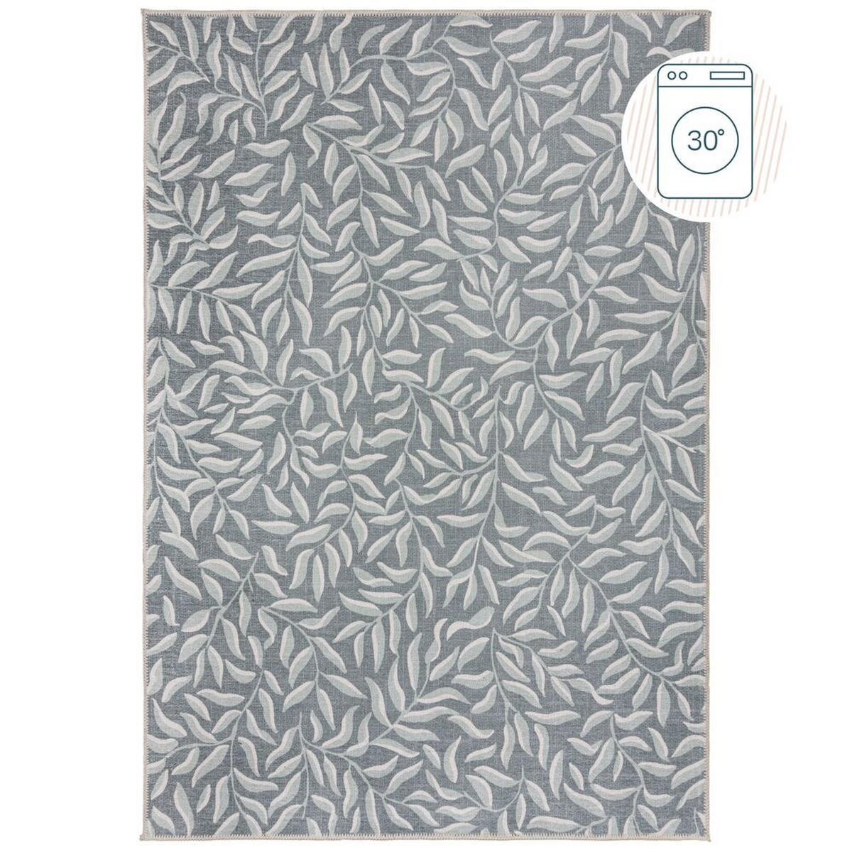 TEPPICH maschinenwaschbar Floral-Design, recycelt CLYDE, Grau-Grün 120x170 cm - Grau, Textil (120/170cm) - KADIMA DESIGN