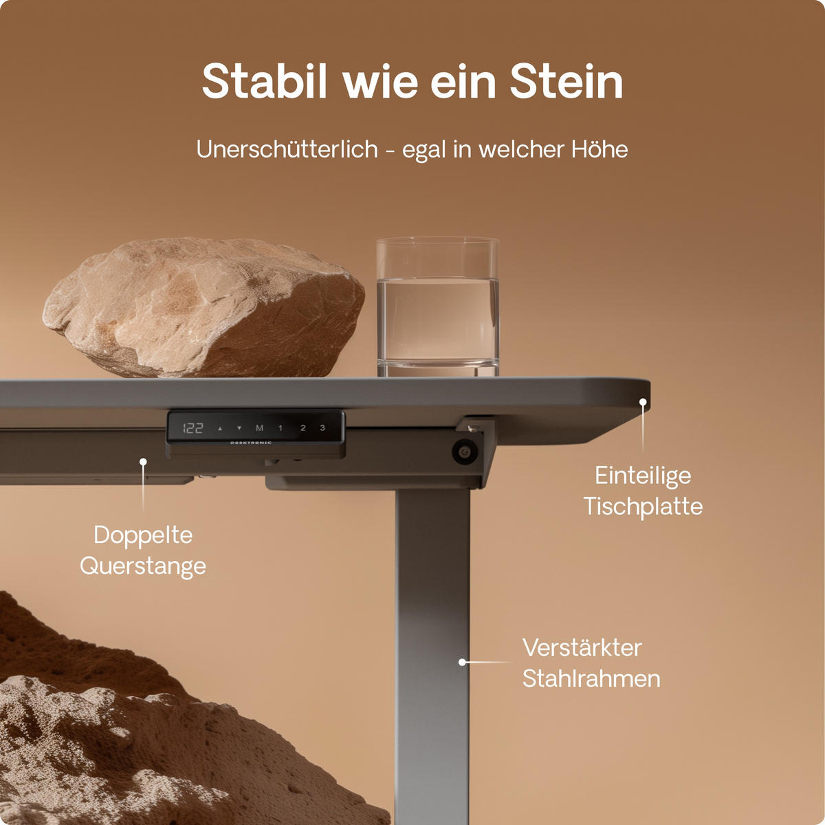 SCHREIBTISCH Elektrisch Höhenverstellbarer HomeOne 120x60cm Grau/Grau mit Memory-Funktion, Anti-Kollisions Technologie - Grau, Holzwerkstoff (60/120/72cm) - Desktronic