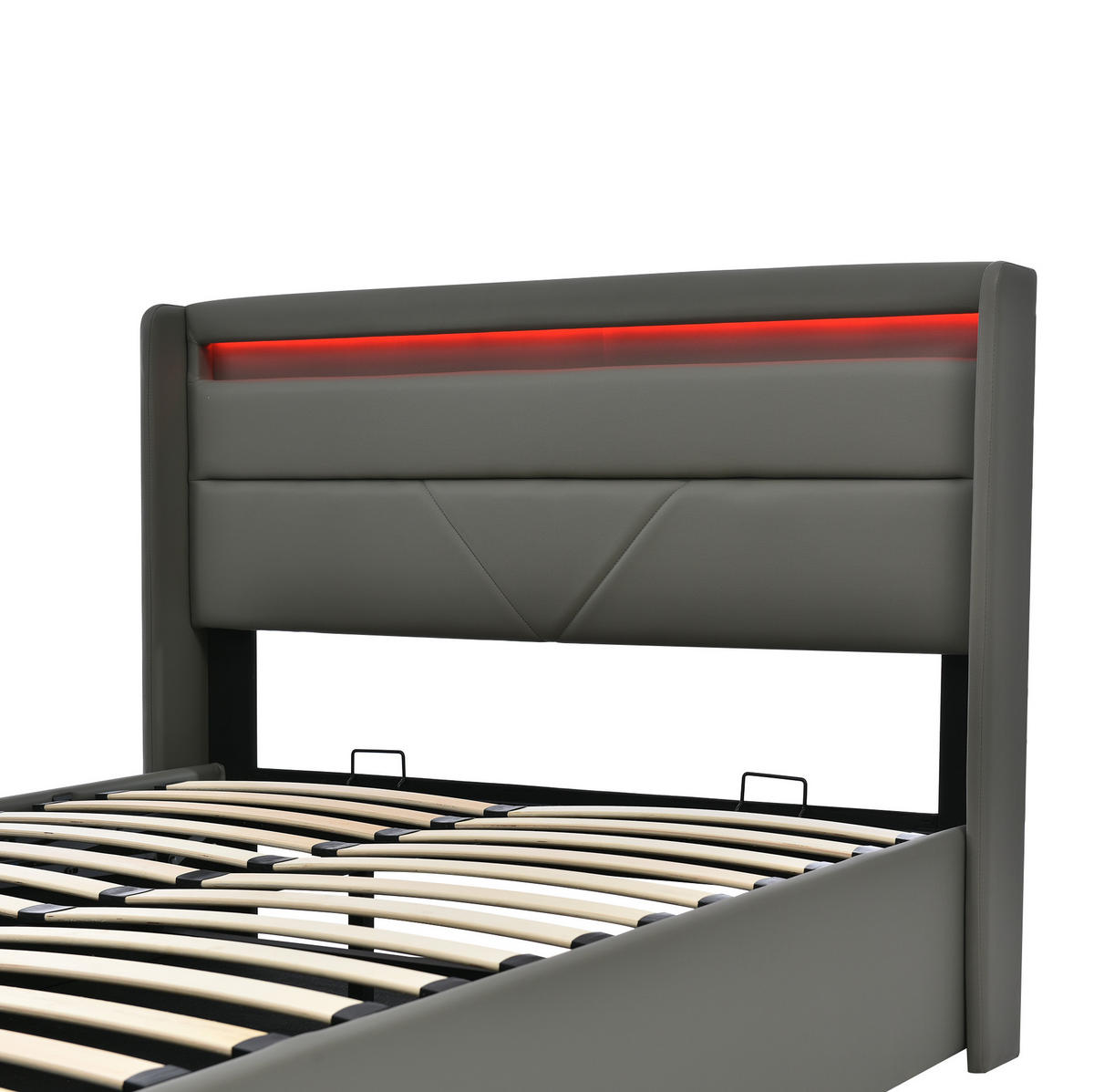 POLSTERBETT 160/200 cm Grau mit hydraulischem Stauraum und LED-Beleuchtung - Grau, Kunststoff (160/200cm) - OKWISH