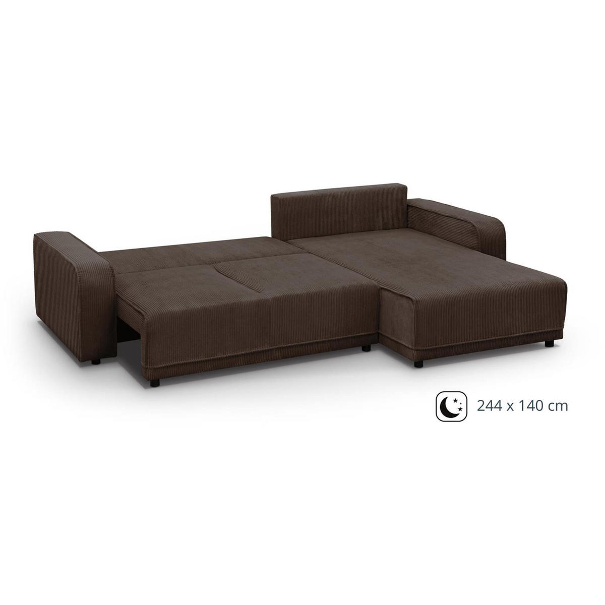 ECKSCHLAFSOFA Primo L braun - Schwarz/Braun, Textil (290/185cm) - Beautysofa