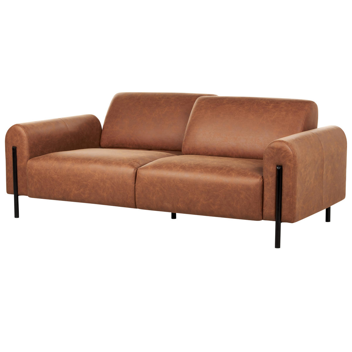 3-SITZER-SOFA Lederoptik goldbraun Askim - Rotbraun/Schwarz, Textil (207/87/89cm) - Beliani