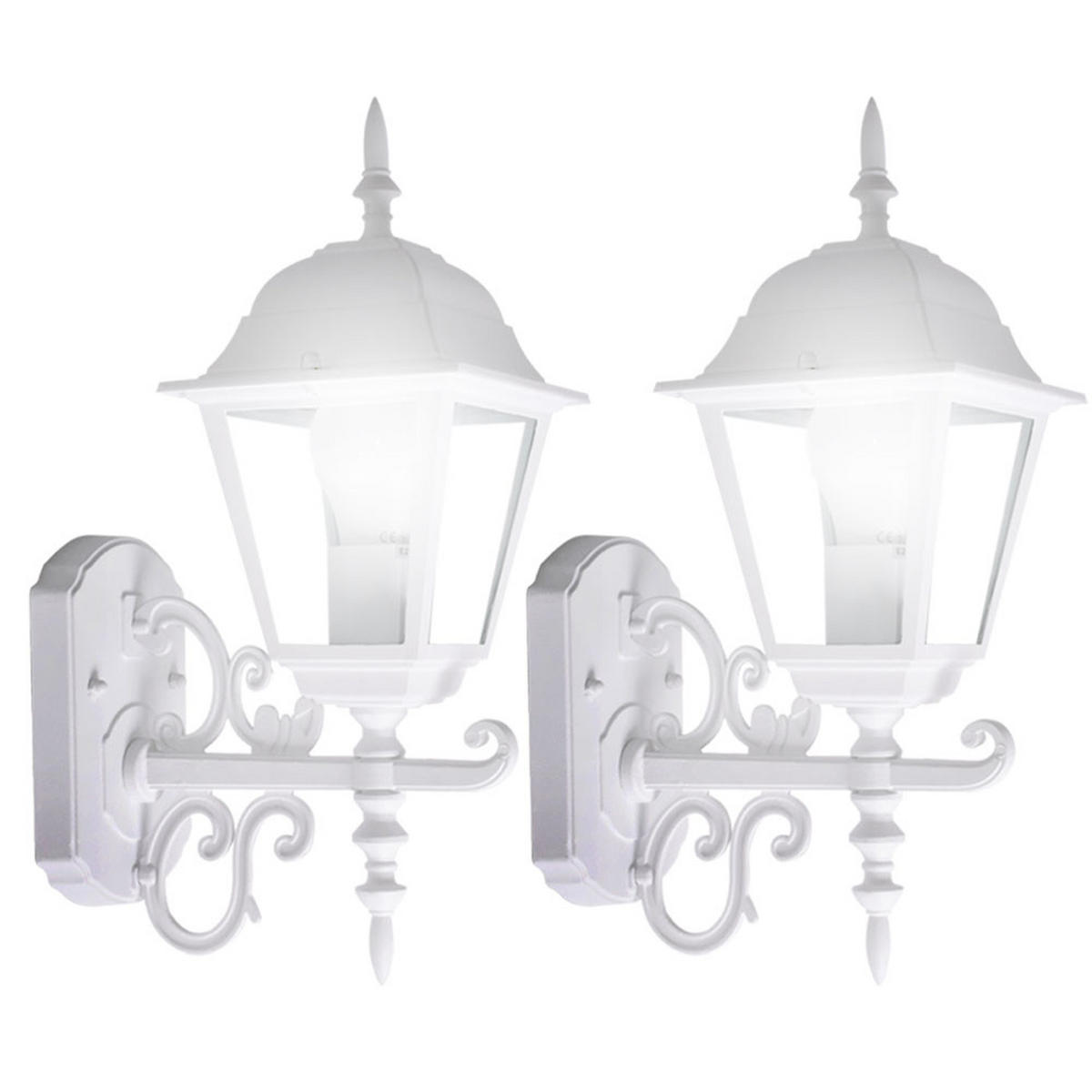 LED WANDLATERNE Aluminium Weiß 2er Set - Weiß, Glas (24.5/18.5/44.5cm)