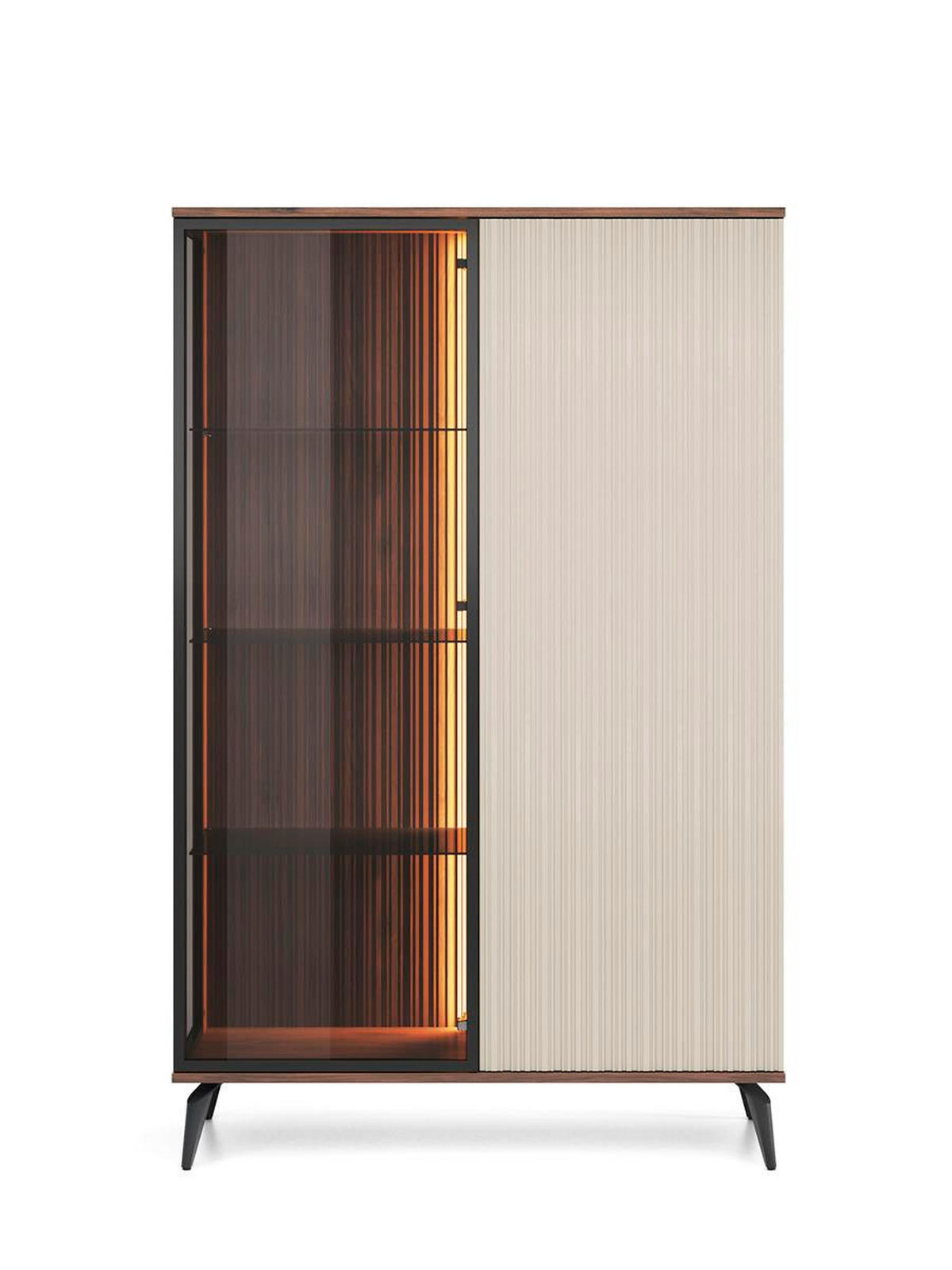 VITRINE mit Lamellen VIVIN - Nussbaumfarben, Holzwerkstoff (103/162/39cm) - Compleo24