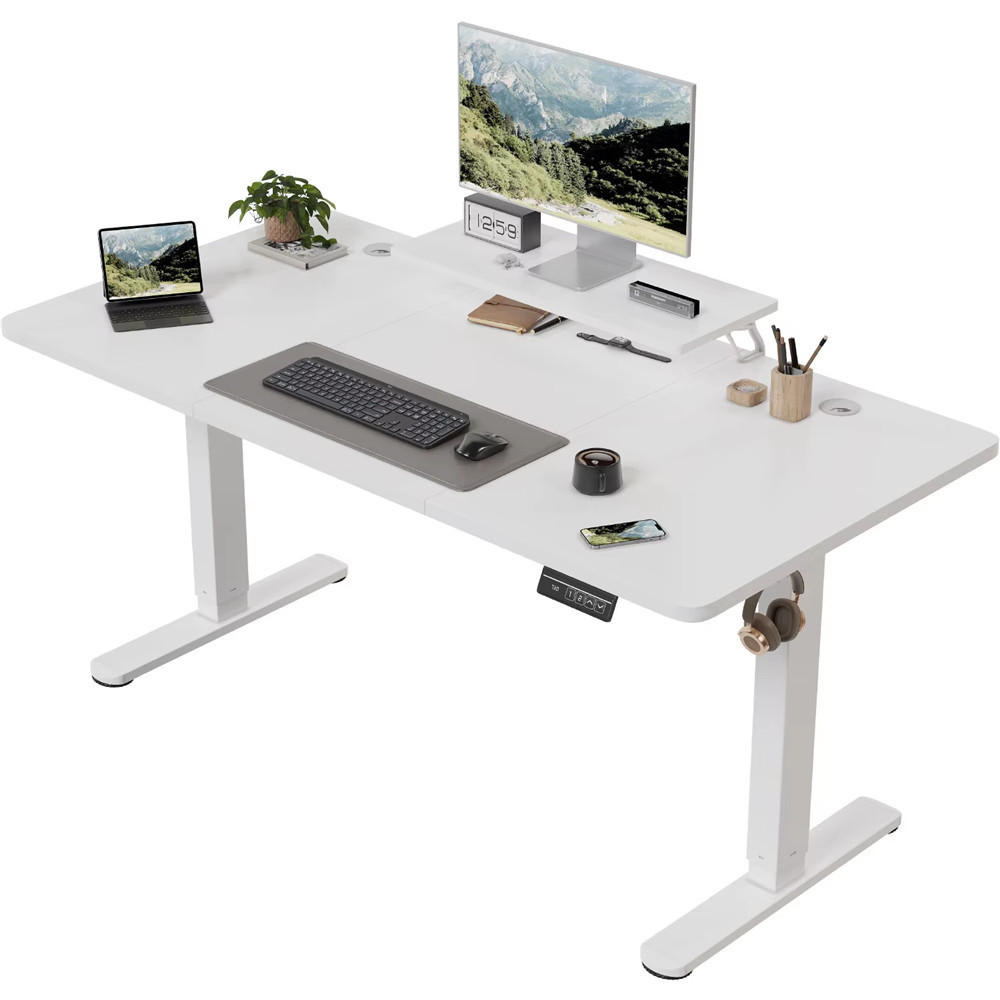 SCHREIBTISCH 160/70/73-118 cm elektrisch höhenverstellbar Monitorständer Weiß - Weiß, Holz (160/70/73cm) - Kaket