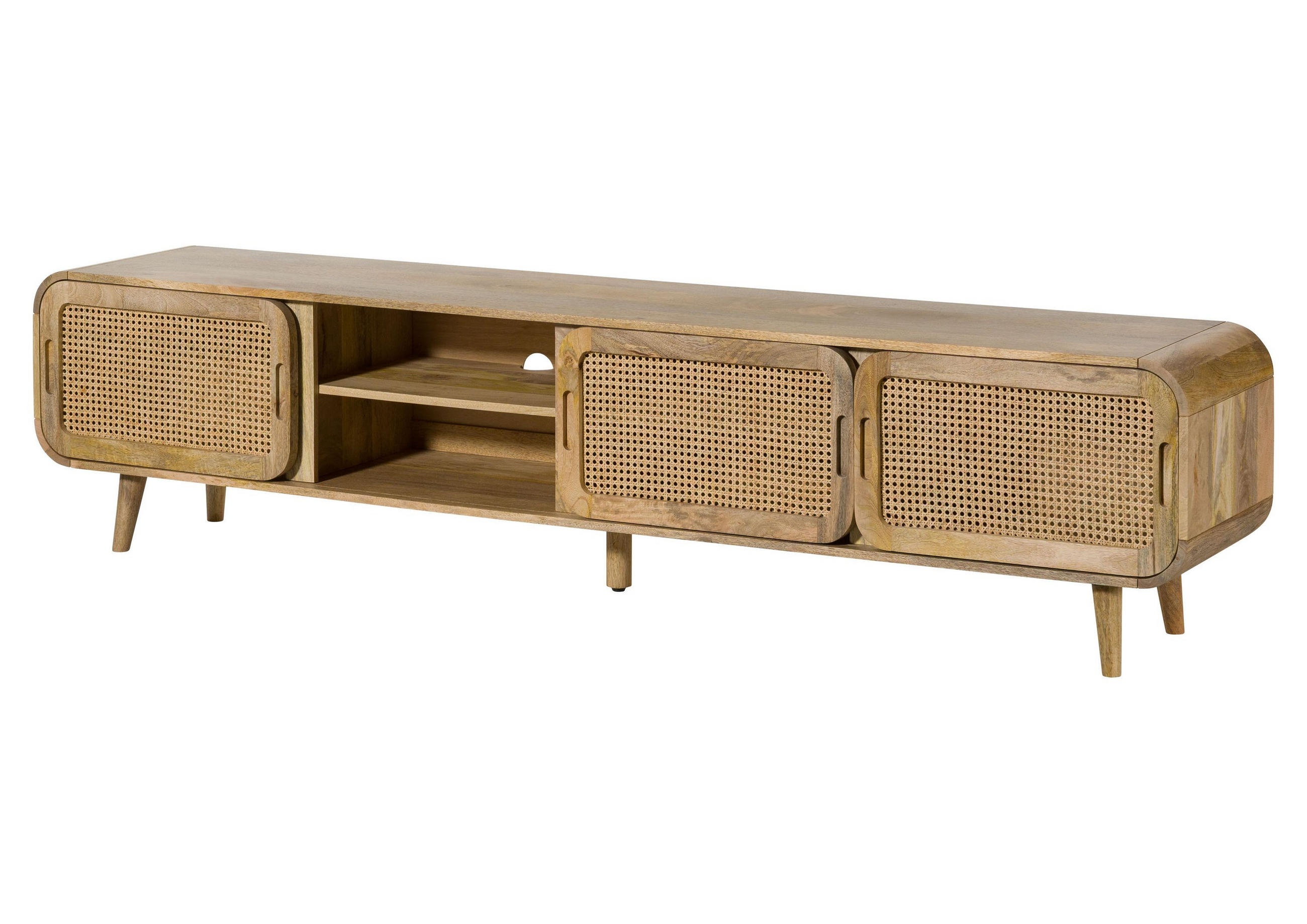TV-BOARD Mango 220x40x50 natur lackiert VALENCIA #124 - Naturfarben, Holz (220/50/40cm) - Massivmoebel24