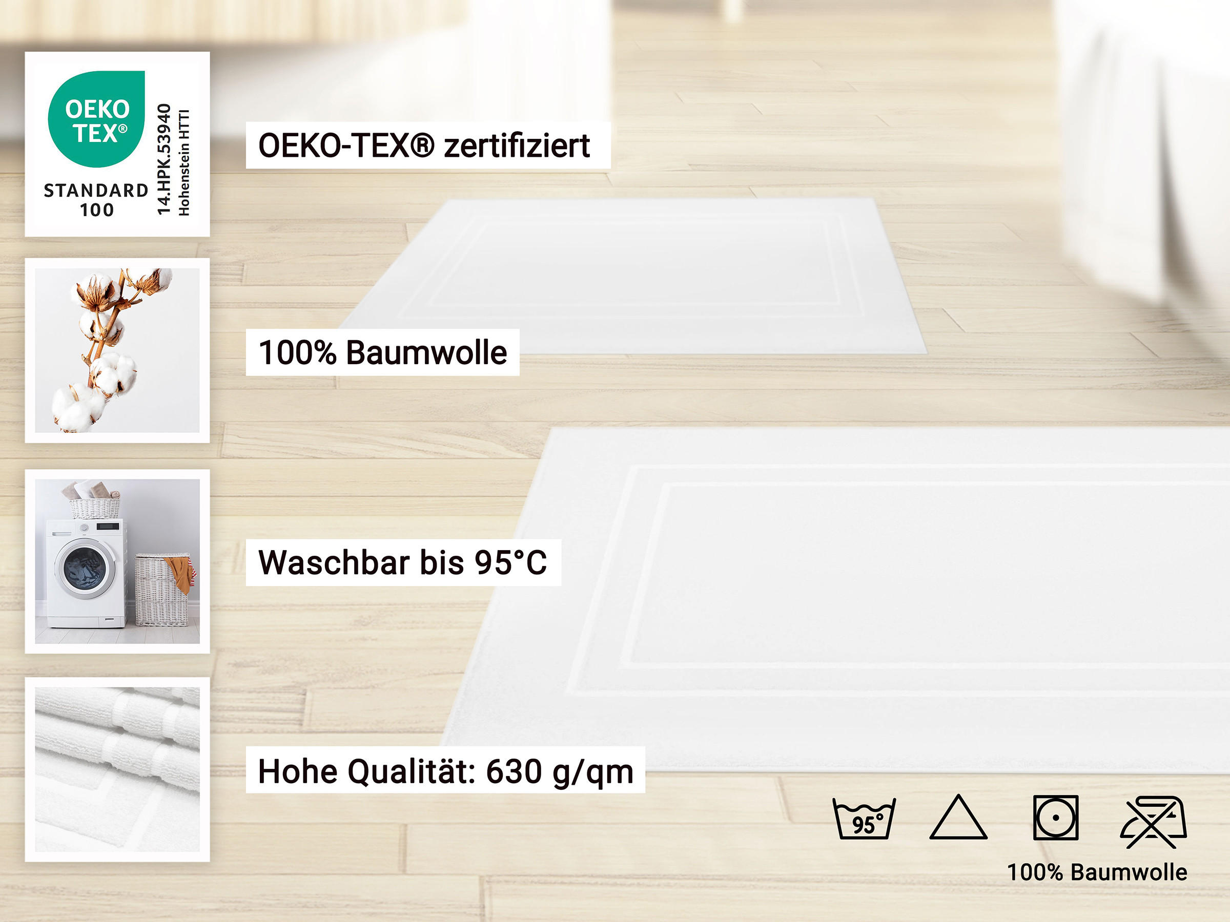 BADEMATTE, 2er-Set, 50x90 cm, 100% Baumwolle, Weiß - Weiß, Textil (50/90cm) - Zollner
