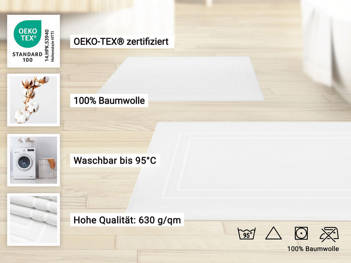 BADEMATTE, 2er-Set, 50x90 cm, 100% Baumwolle, Weiß - Weiß, Textil (50/90cm) - Zollner