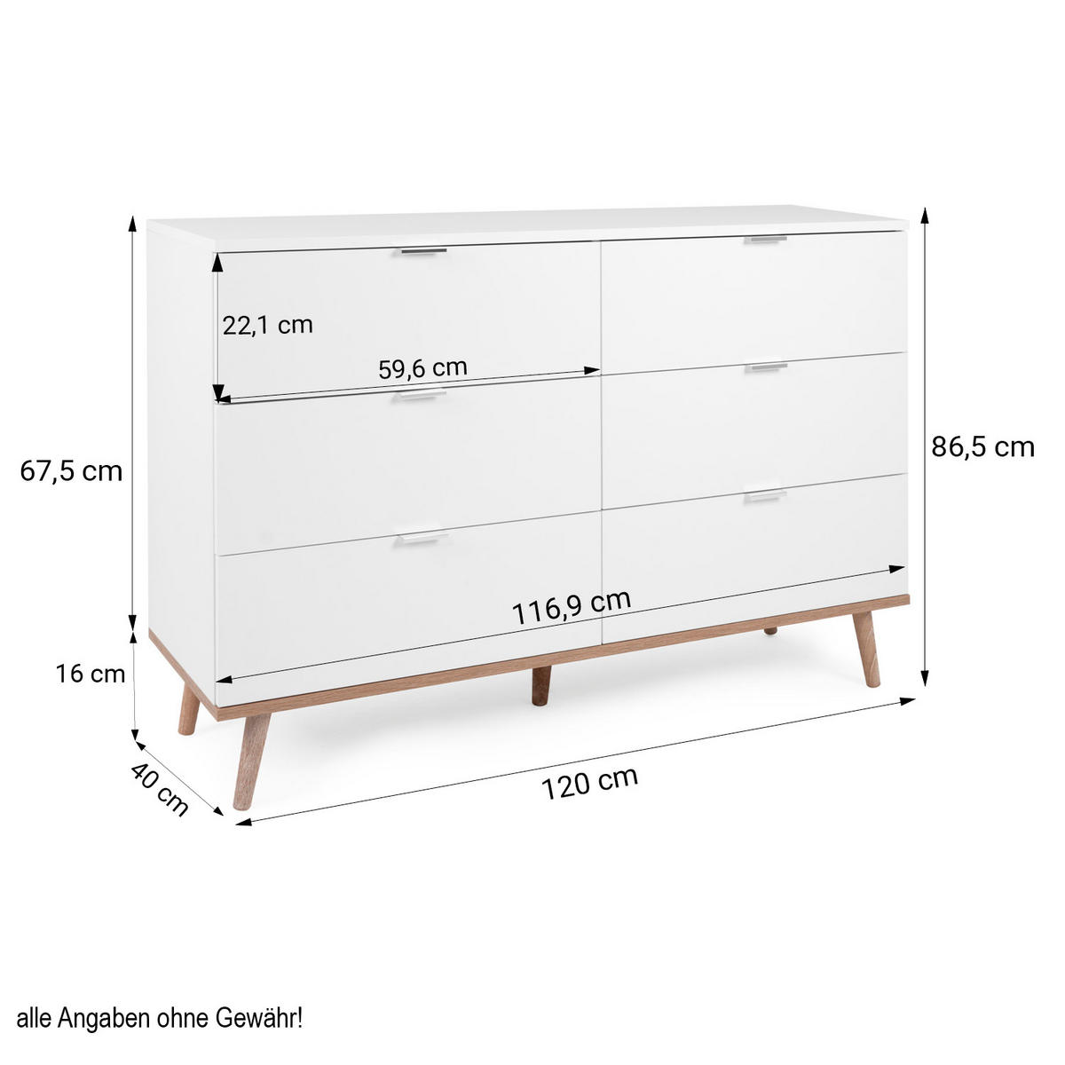 KOMMODE 120/86/40 cm Weiß, Natur - Weiß, Holz (120/86/40cm) - Homestyle4u