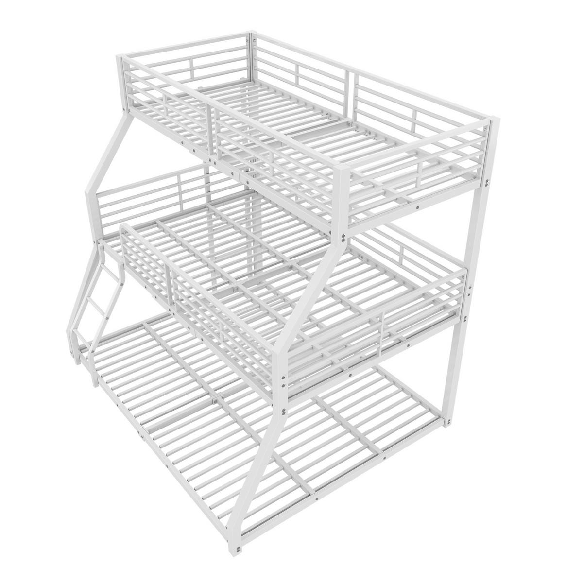 ETAGENBETT 90/200 cm aus Metall als Dreifachbett mit 2 Leitern und Sicherheitsgeländern, Weiß - Weiß, Metall (90/200cm) - Redom