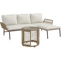 GARTENMÖBEL-SET 71/129/75 cm cremeweiß aus PE-Rattan mit Sonnenliege, Zweisitzer-Sofa und Tisch - Weiß, Textil - OKWISH