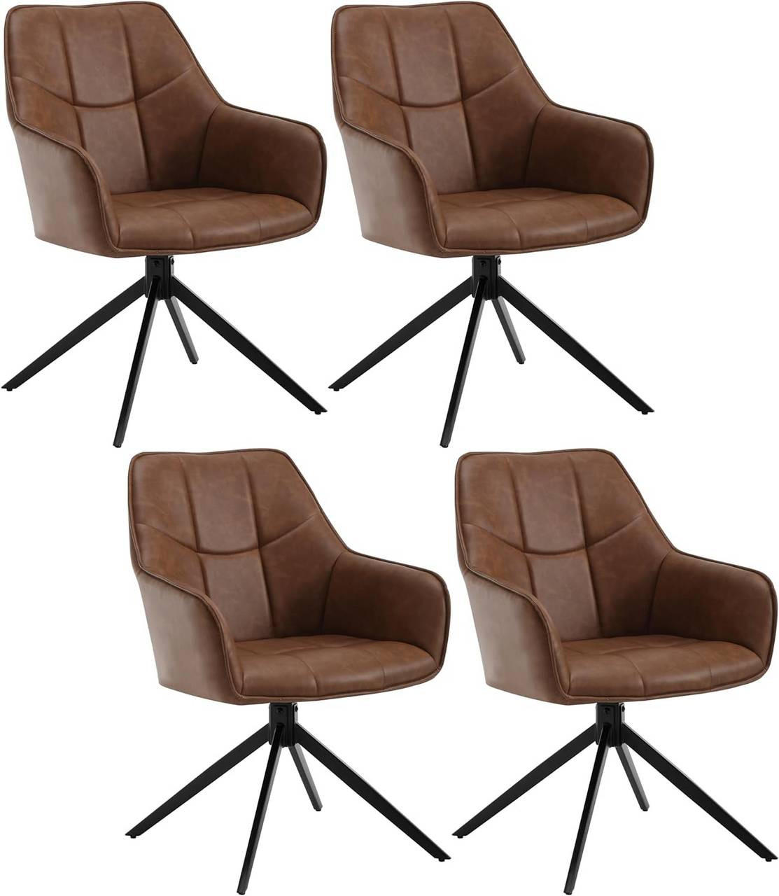 ESSZIMMERSTUHL 4er Set drehbar,Vintage Kunstleder, Hellbraun - Hellbraun/Schwarz, Kunststoff/Metall (58/86/63.5cm) - Woltu