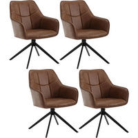 ESSZIMMERSTUHL 4er Set drehbar,Vintage Kunstleder, Hellbraun - Hellbraun/Schwarz, Kunststoff/Metall (58/86/63.5cm) - Woltu