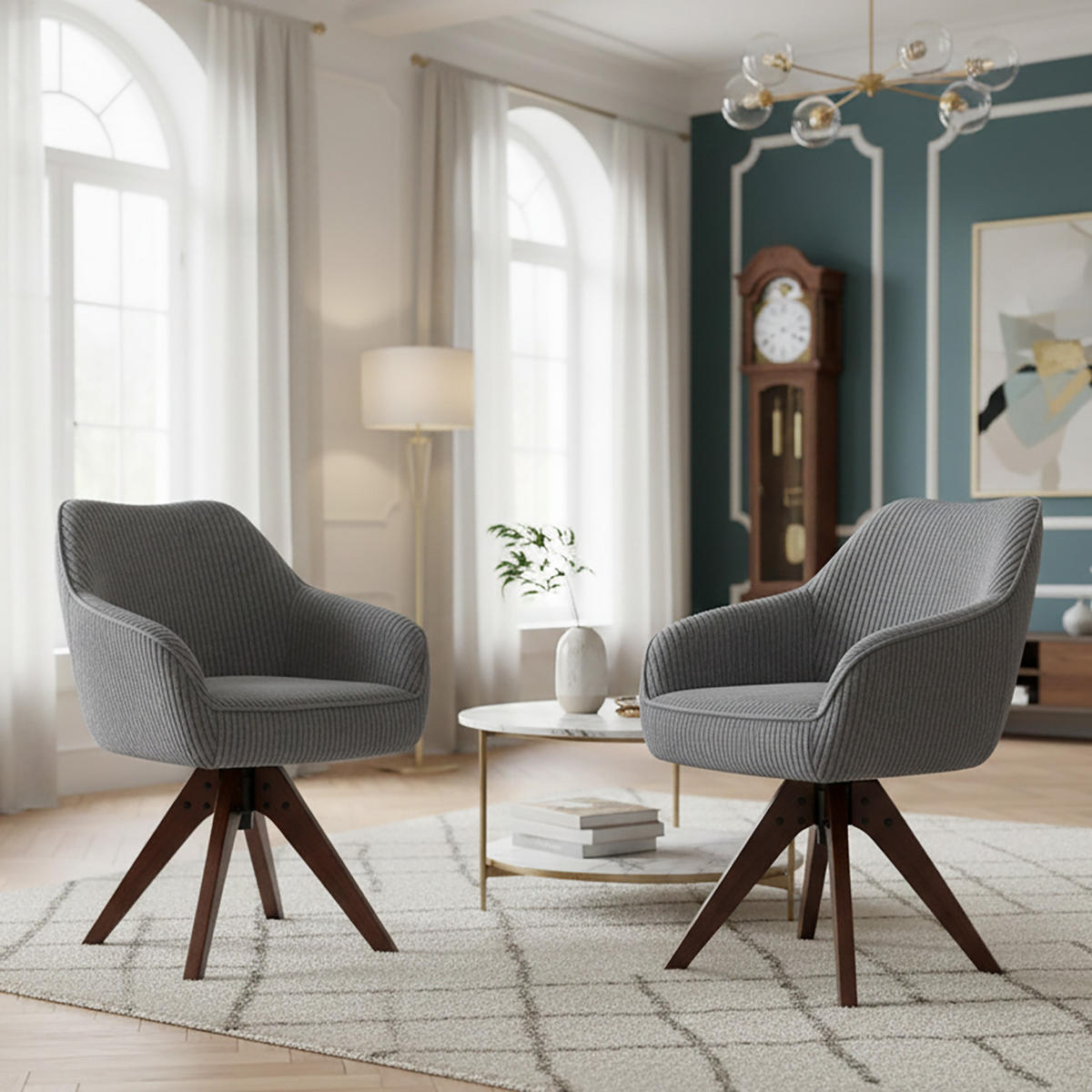 ARMLEHNSTUHL Mika-Finn 2er-Set - Nussbaumfarben/Grau, Eichenholz/Holz (60/82/61cm) - DUBI Möbel