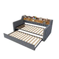 SCHLAFSOFA Dunkelgrau aus Samt mit Ausziehbett, Stauraumkopfteil, LED und USB-Ladeanschlüssen - Dunkelgrau, Textil (107/80/201cm) - Luhomfu