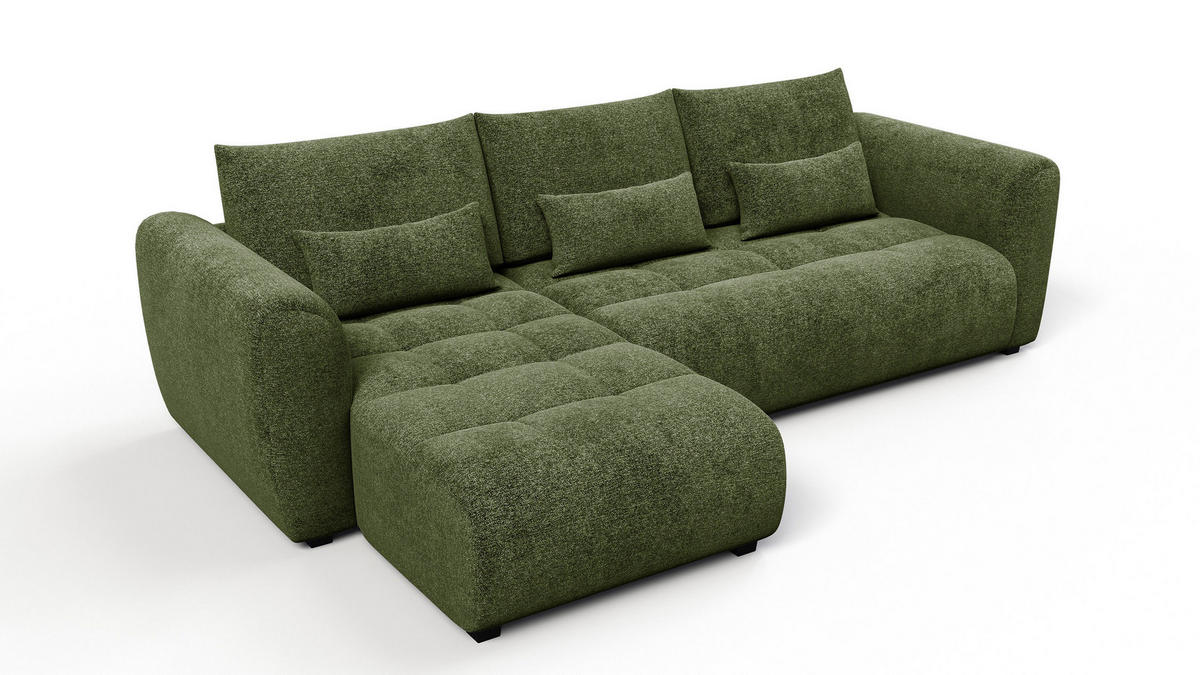 ECKSOFA SORENO 4-Sitzer, dunkelgrün - Dunkelgrün/Schwarz, Holz/Textil (293/171cm) - Courtois Laville