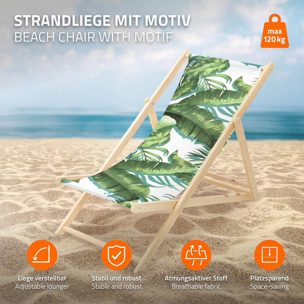 LIEGESTUHL Tropical Grün-Weiß - Dunkelgrün, Holz (57.5/83/100cm) - ECD-Germany