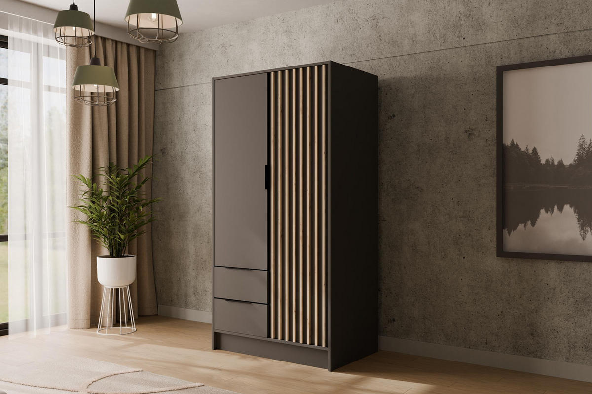 KLEIDERSCHRANK NELIA - 120 cm - Schwarz/Eiche Artisan, Holzwerkstoff (102/200/51cm) - ALTDECOR