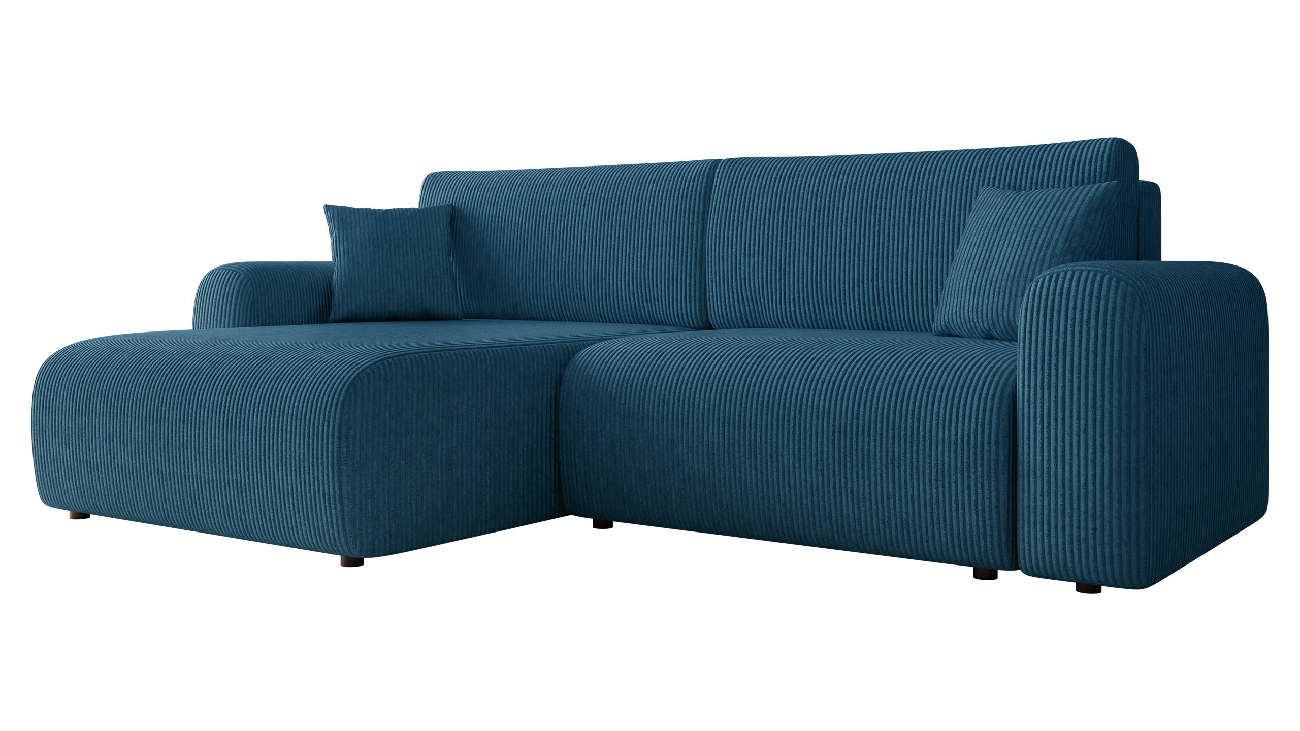 ECKSOFA Floryn L Cord - Blau/Schwarz, Holz/Kunststoff (245/145cm) - MIRJAN24