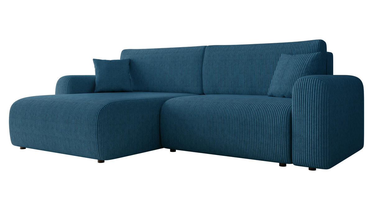 ECKSOFA Floryn L Cord - Blau/Schwarz, Holz/Kunststoff (245/145cm) - MIRJAN24