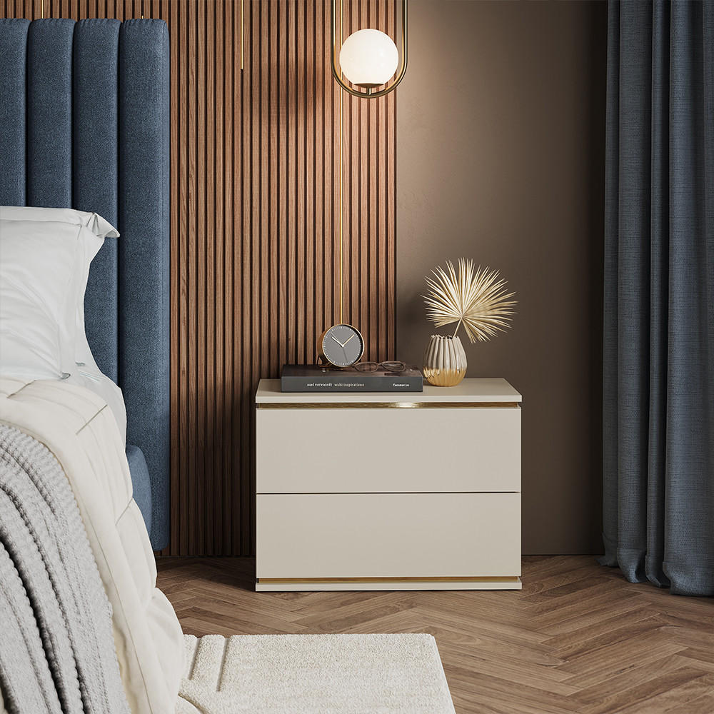 Thumbnail - Vicco Nachttisch, Kaschmir, Gold, Holzwerkstoff, 2 Schubladen, Rechteckig, 66x48.6x36 cm, Schlafzimmer, Nachttische