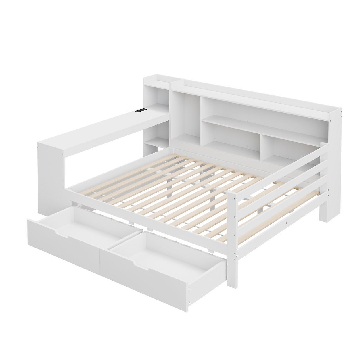 MULTIFUNKTIONSBETT 140/200 cm Weiß aus Massivholz mit Schreibtisch und Regalen - Weiß, Holz (140/200cm) - OKWISH