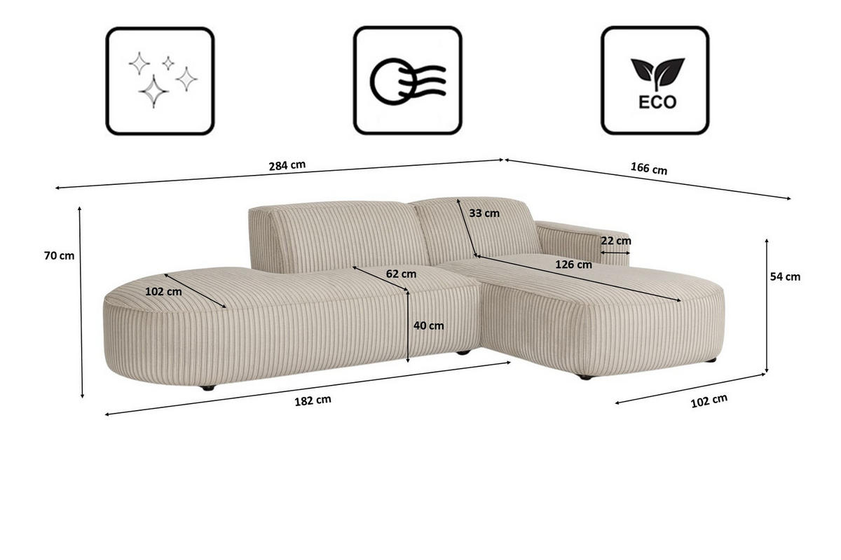 ECKSOFA Cursal Atelier, Stoff Poso, Dunkelbeige, Rechts - Beige, Holz (284/166cm) - Kaiser Möbel